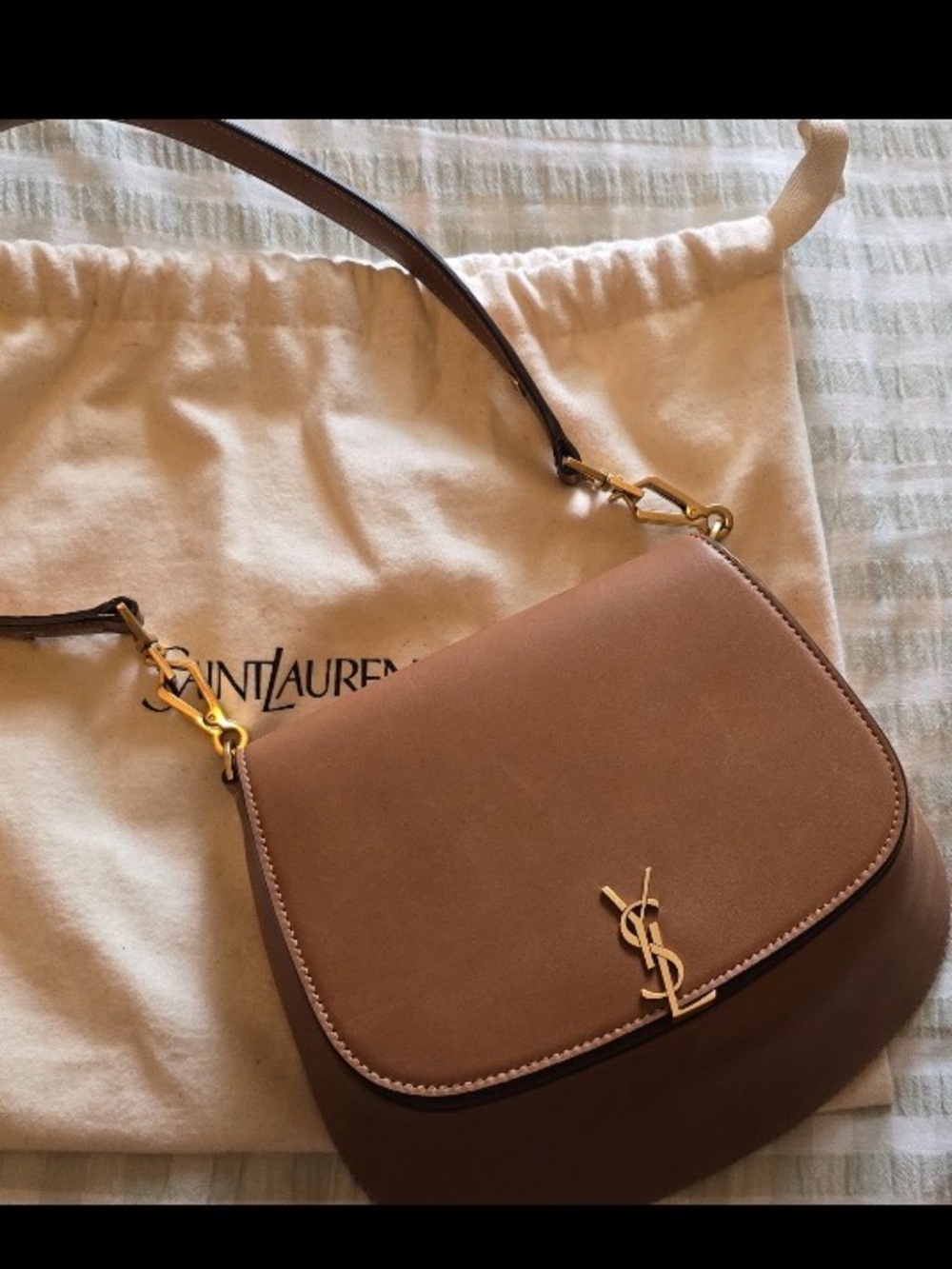 Saint Laurent Tan/Brown Leather Saddle Crossbody with Gold YSL Logo - Picture 1 of 5